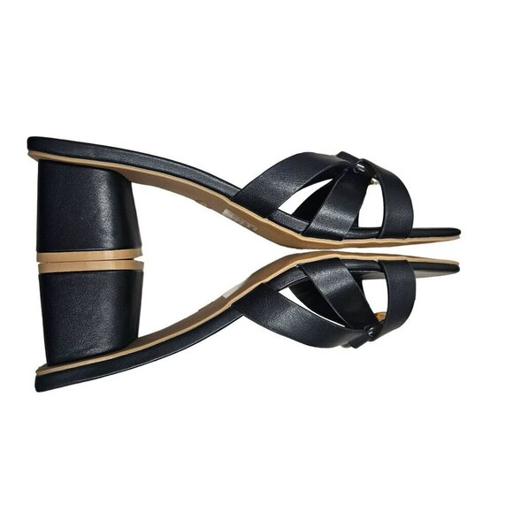 SM New York NIB Strappy Black Brown Heeled Sandals Open Toe‎ Block Heel Womens - Picture 7 of 10